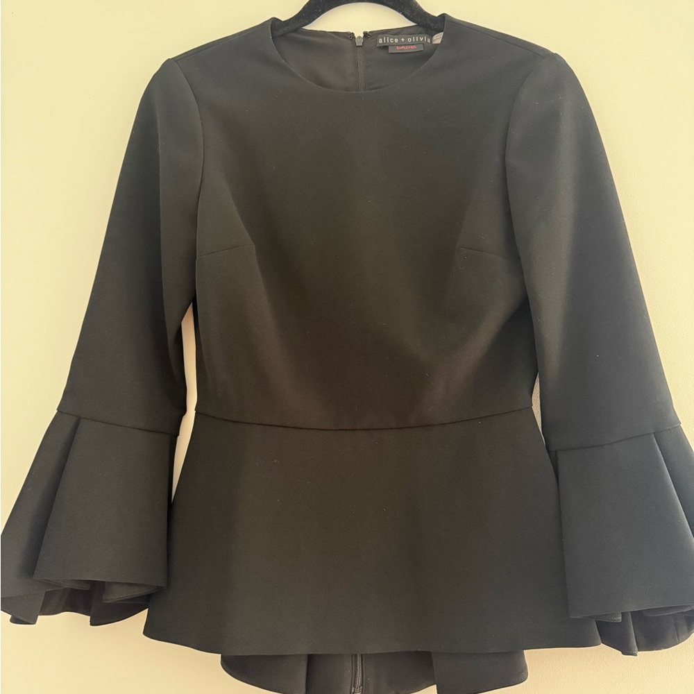 Alice + Olivia Elegant Black Bell Sleeve Blouse